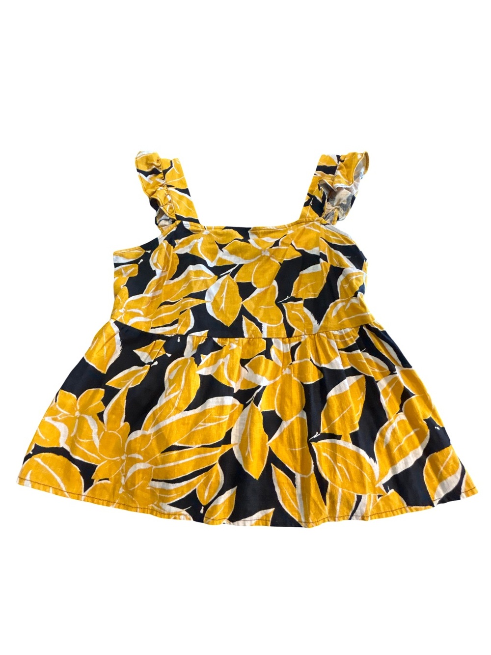 Who What Wear Floral Ruffle Strap Smocked Peplum Top Medium Yellow Black